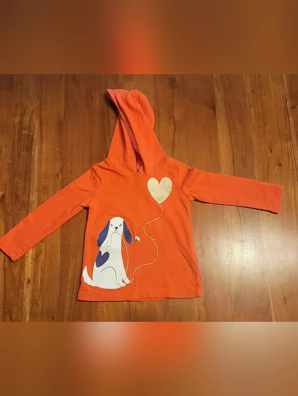 Carter's Baby 2T Sweatshirt White Puppy Gold Glitter Heart Balloon